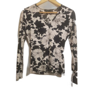 Karen Kane Mesh Y2K Long Sleeve Black and White Floral Womens Top Sz M